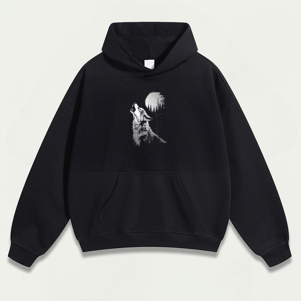 Wolf Howl Forest Heavyweight Hiking Hoodie-HikeVista