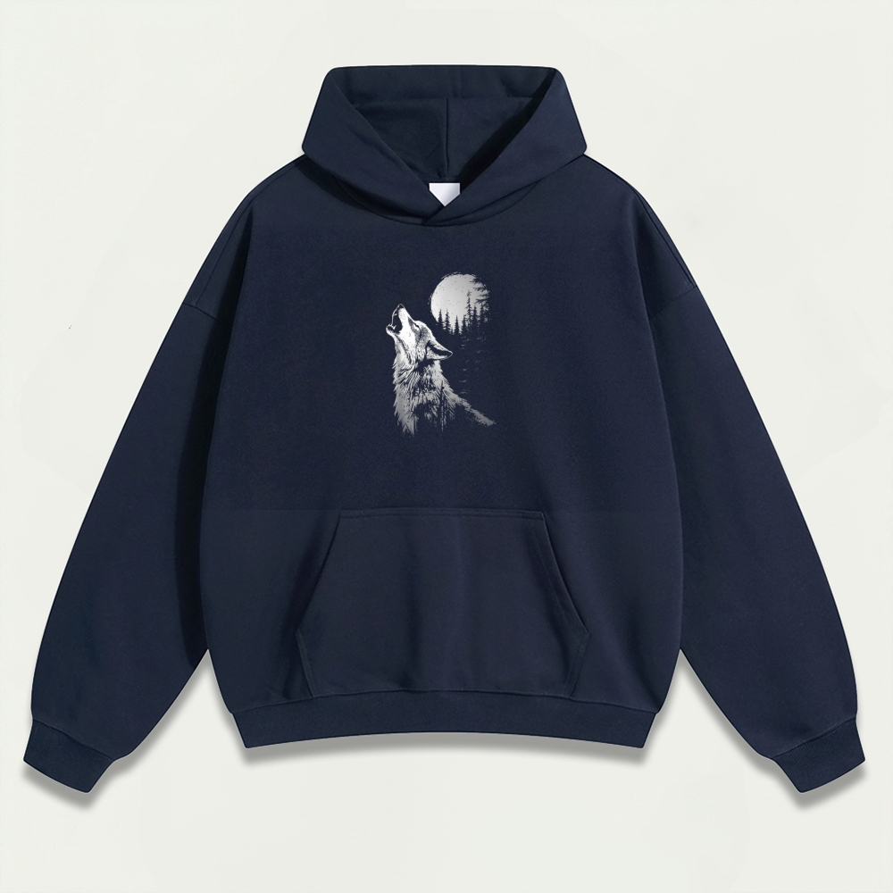 Wolf Howl Forest Heavyweight Hiking Hoodie-HikeVista