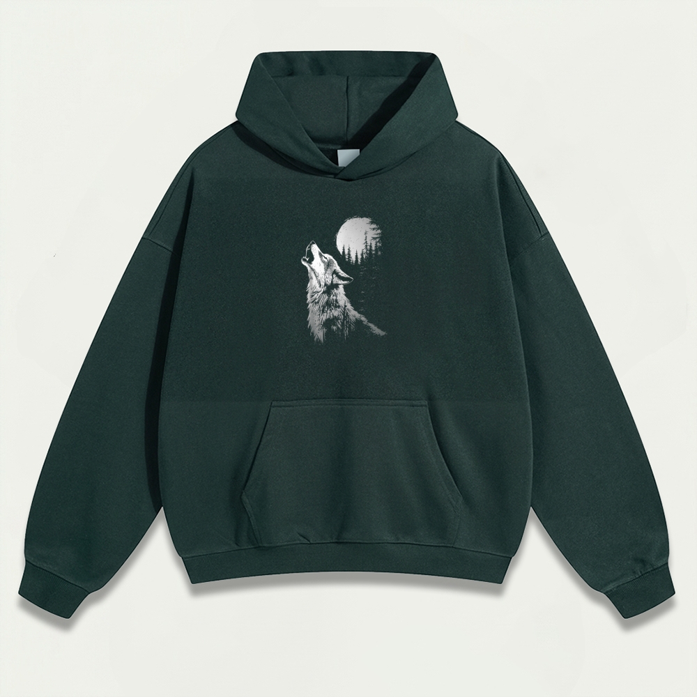 Wolf Howl Forest Heavyweight Hiking Hoodie-HikeVista