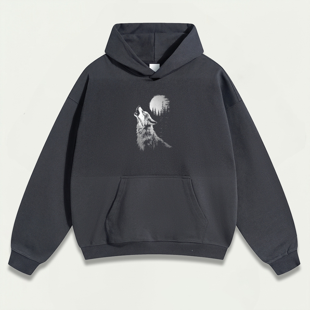 Wolf Howl Forest Heavyweight Hiking Hoodie-HikeVista