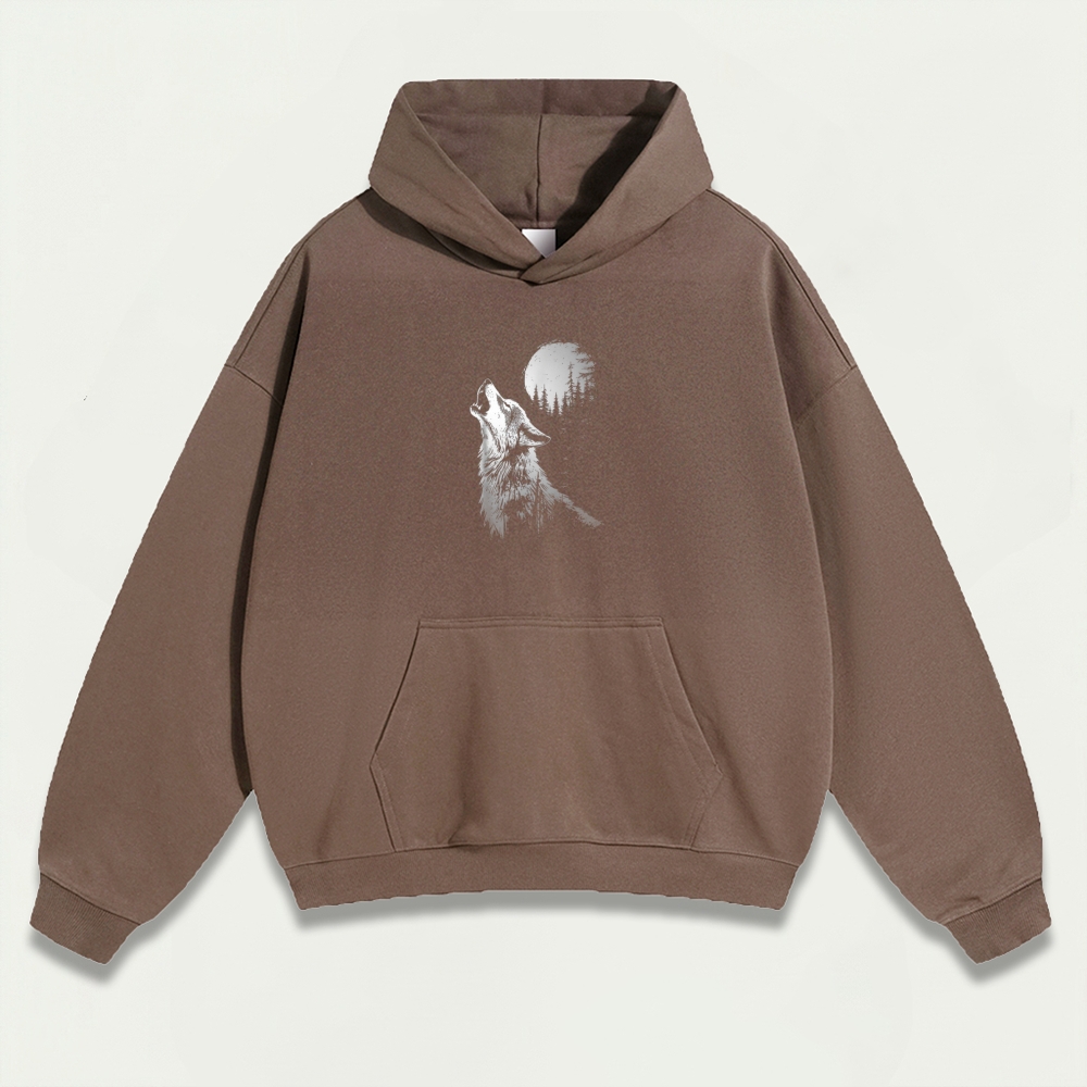 Wolf Howl Forest Heavyweight Hiking Hoodie-HikeVista