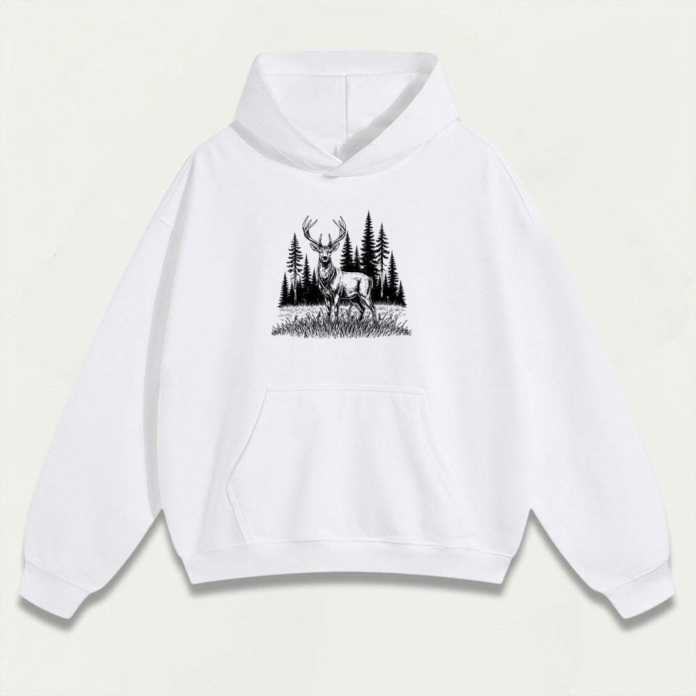 Elk In The Woods Heavyweight Hiking Hoodie-HikeVista