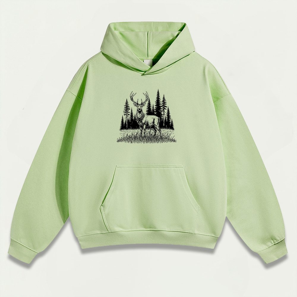 Elk In The Woods Heavyweight Hiking Hoodie-HikeVista