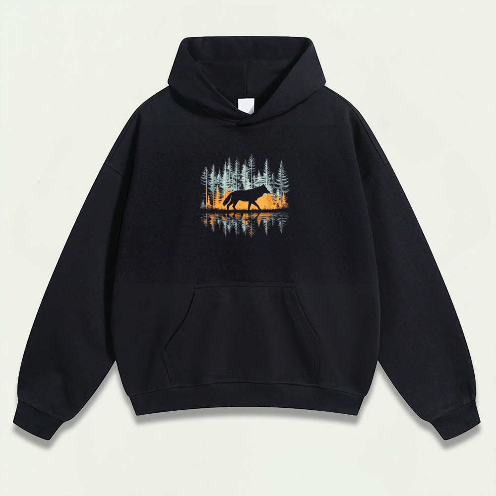 Wolf In The Woods Heavyweight Hiking Hoodie-HikeVista
