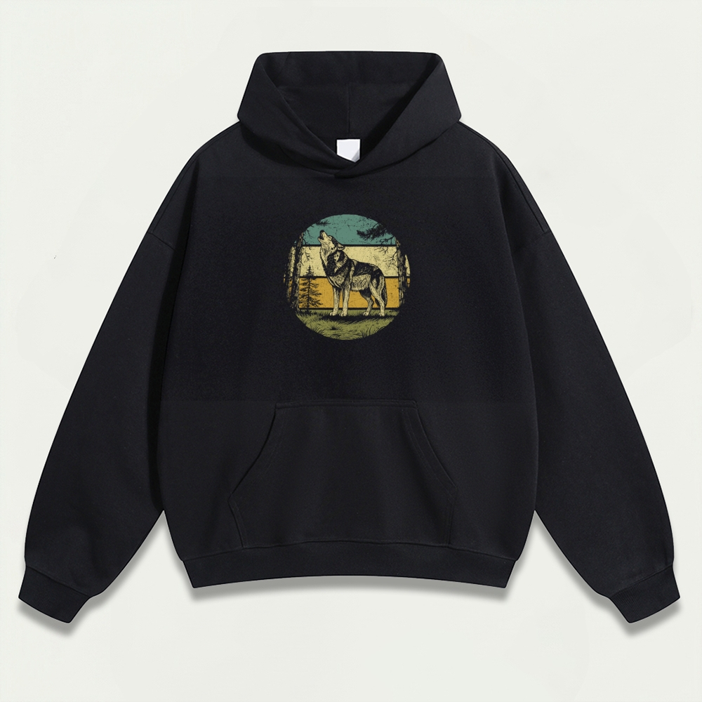 Wolf Howl Forest Heavyweight Hiking Hoodie-HikeVista