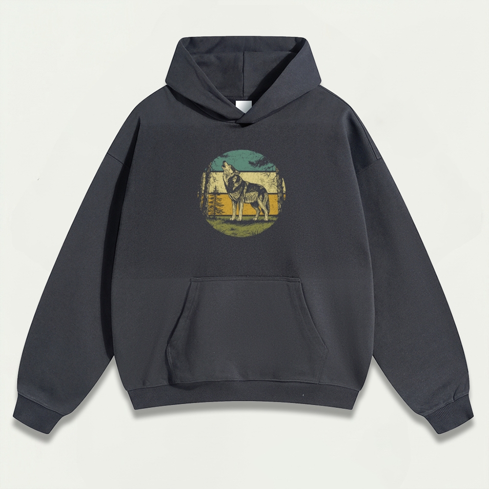 Wolf Howl Forest Heavyweight Hiking Hoodie-HikeVista