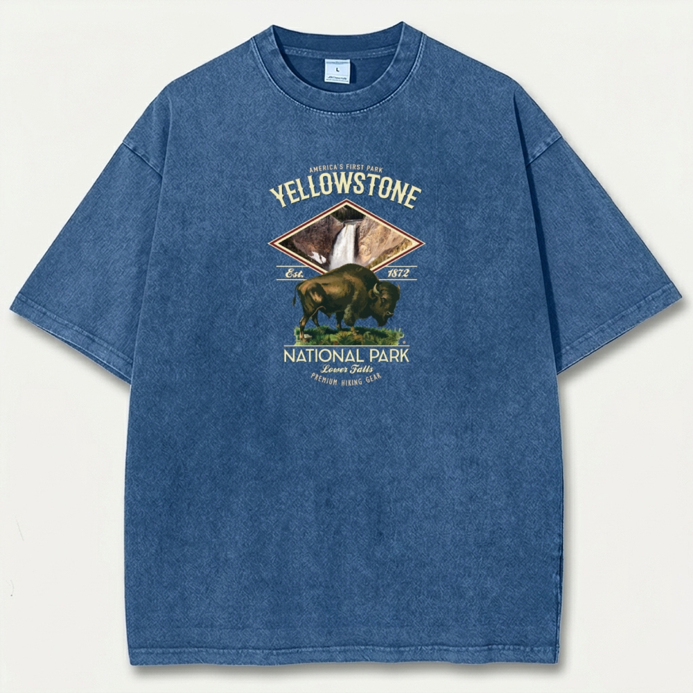Yellowstone National Park Vintage Organic Cotton Hiking Tee-HikeVista