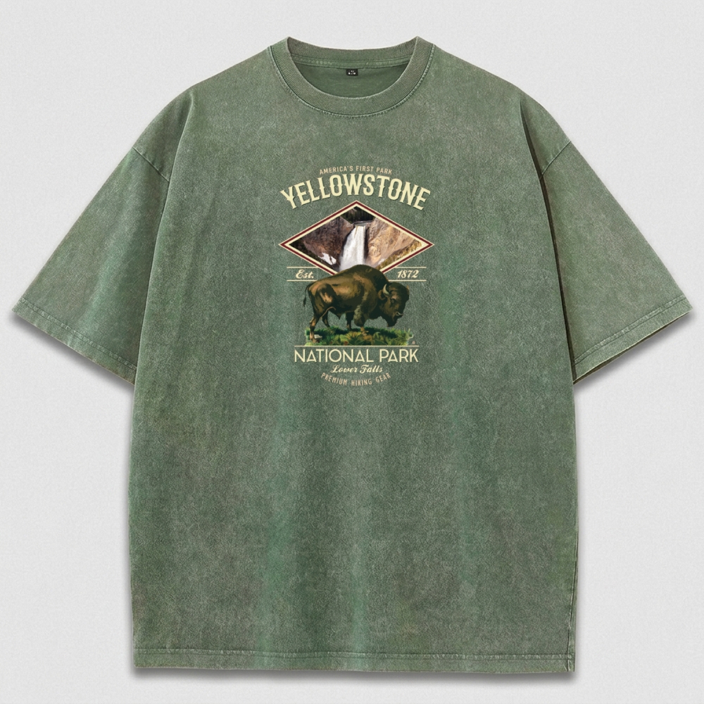 Yellowstone National Park Vintage Organic Cotton Hiking Tee-HikeVista