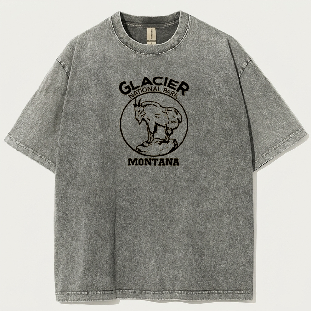 Glacier National Park Vintage Organic Cotton Mountain Goat Tee-HikeVista