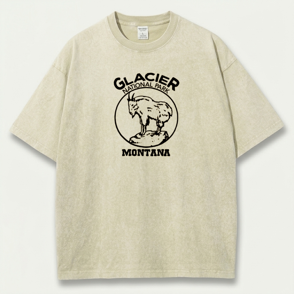 Glacier National Park Vintage Organic Cotton Mountain Goat Tee-HikeVista