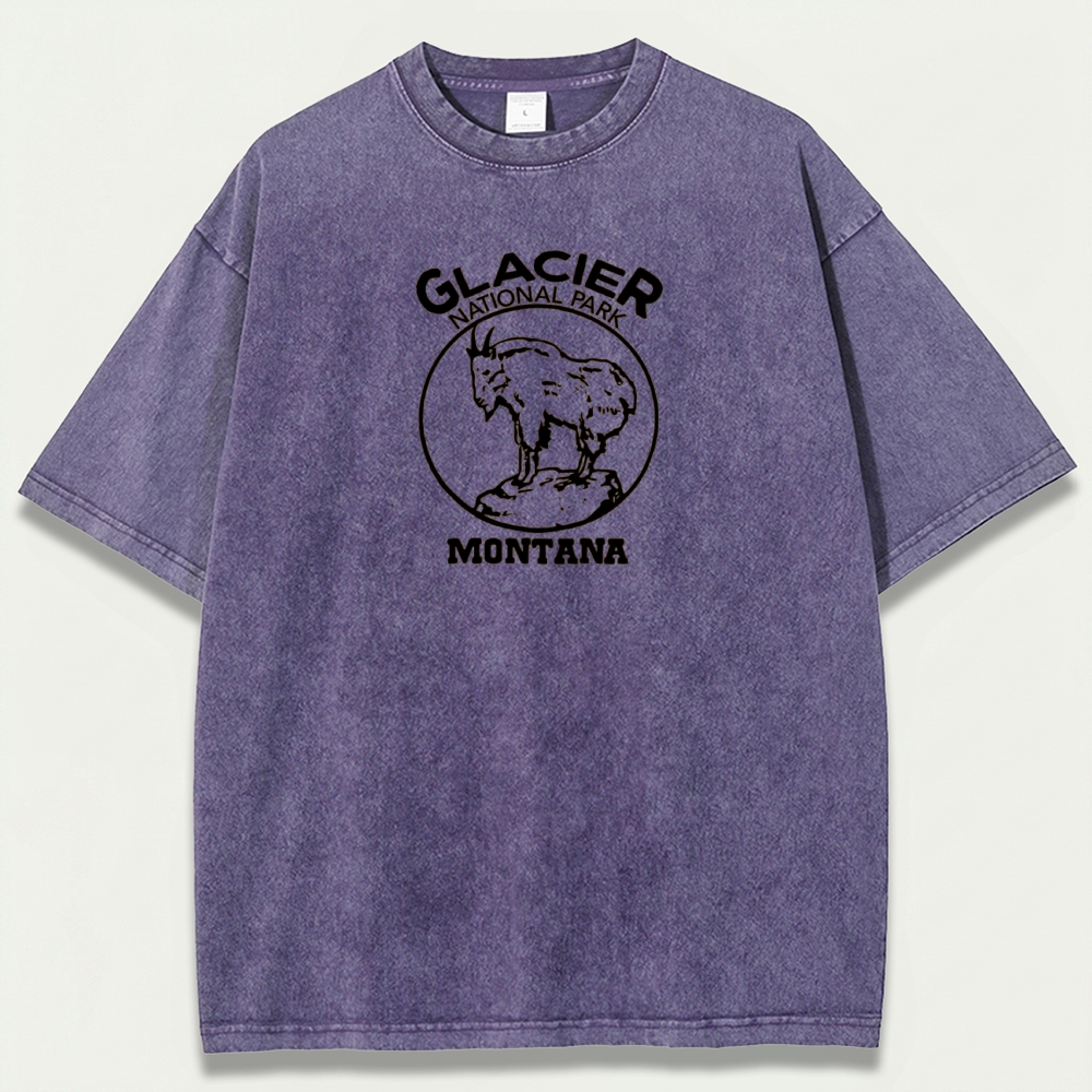 Glacier National Park Vintage Organic Cotton Mountain Goat Tee-HikeVista