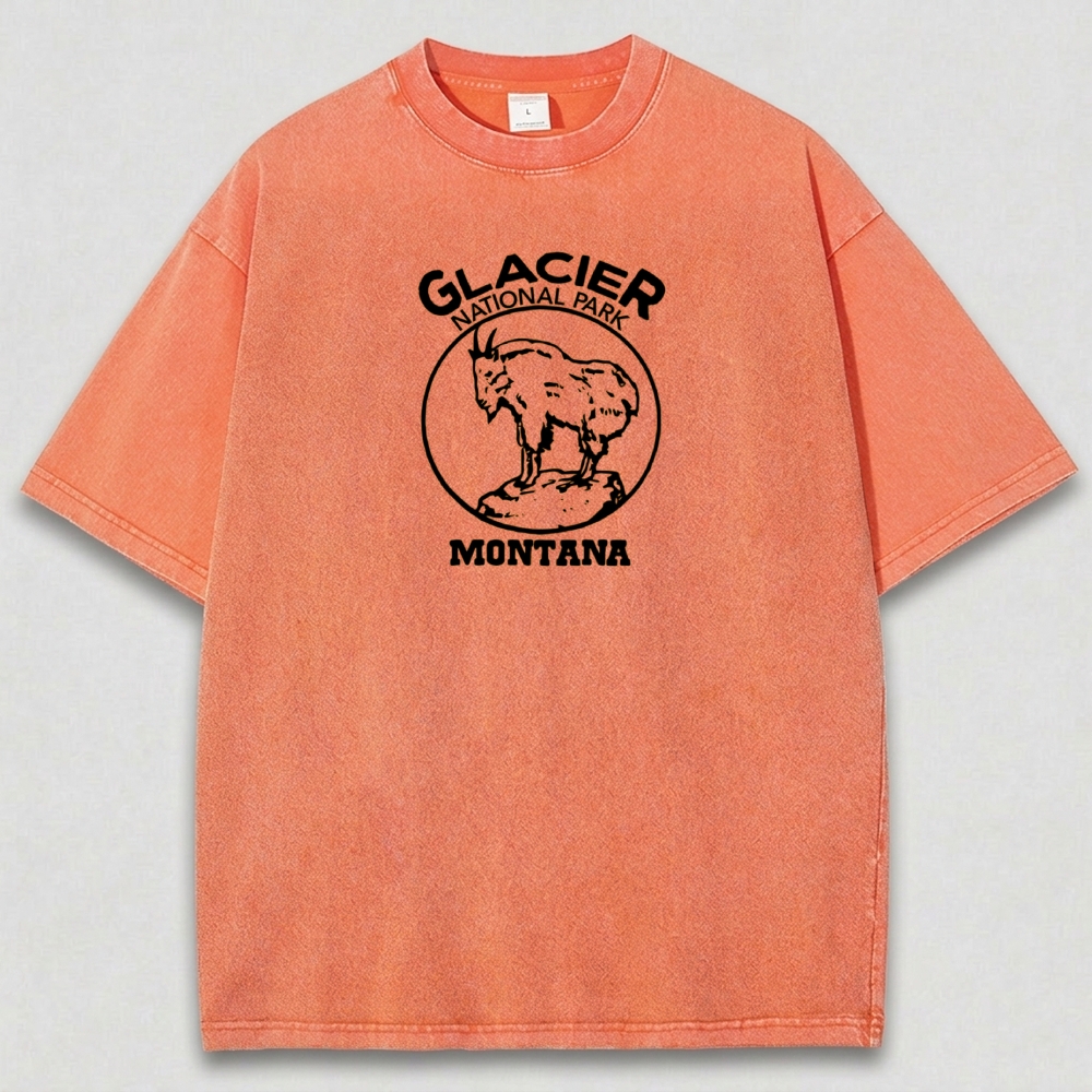 Glacier National Park Vintage Organic Cotton Mountain Goat Tee-HikeVista