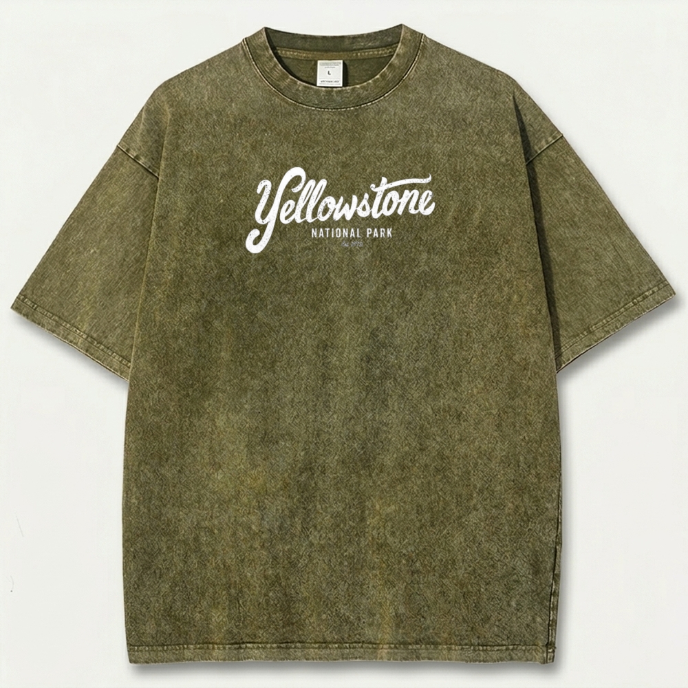 Yellowstone National Park Vintage Organic Cotton Hiking Tee-HikeVista