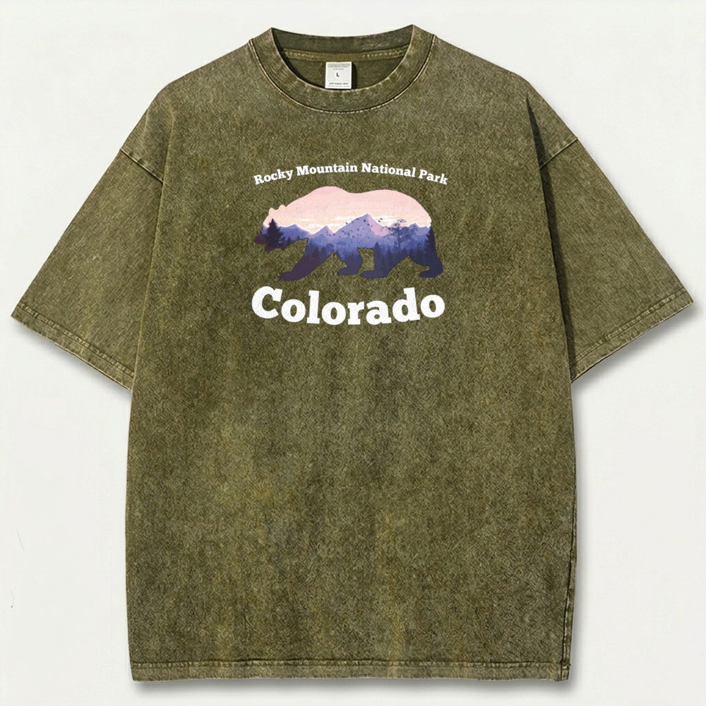 Rocky Mountains Vintage Organic Cotton Bear Tee-HikeVista