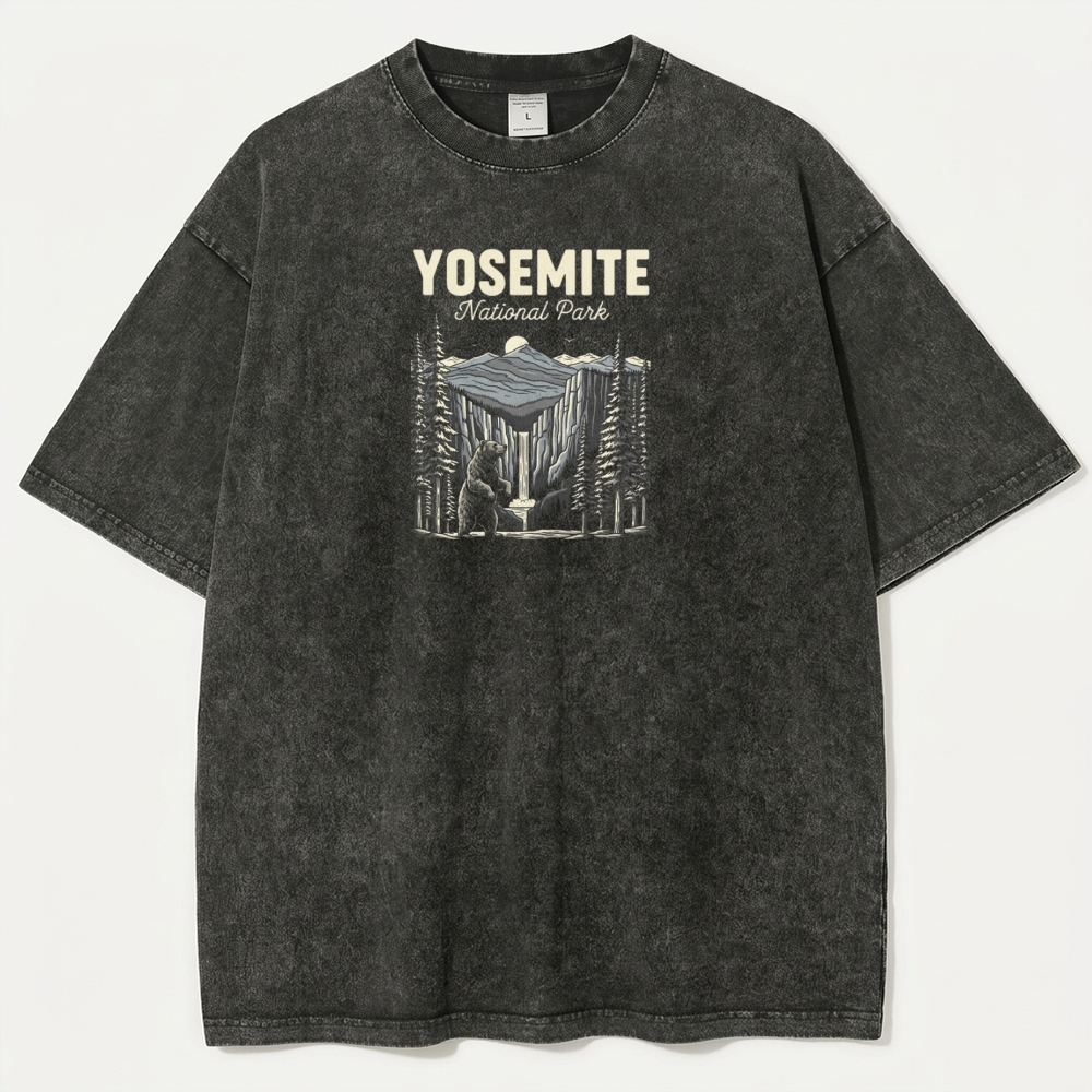 Yosemite Bear In The Woods Vintage Organic Cotton Hiking Tee-HikeVista