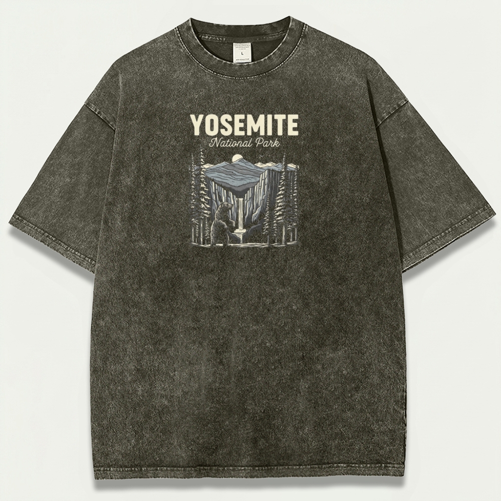 Yosemite Bear In The Woods Vintage Organic Cotton Hiking Tee-HikeVista