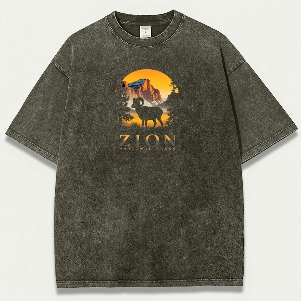Zion Mountain Goat Vintage Organic Cotton Hiking Tee-HikeVista
