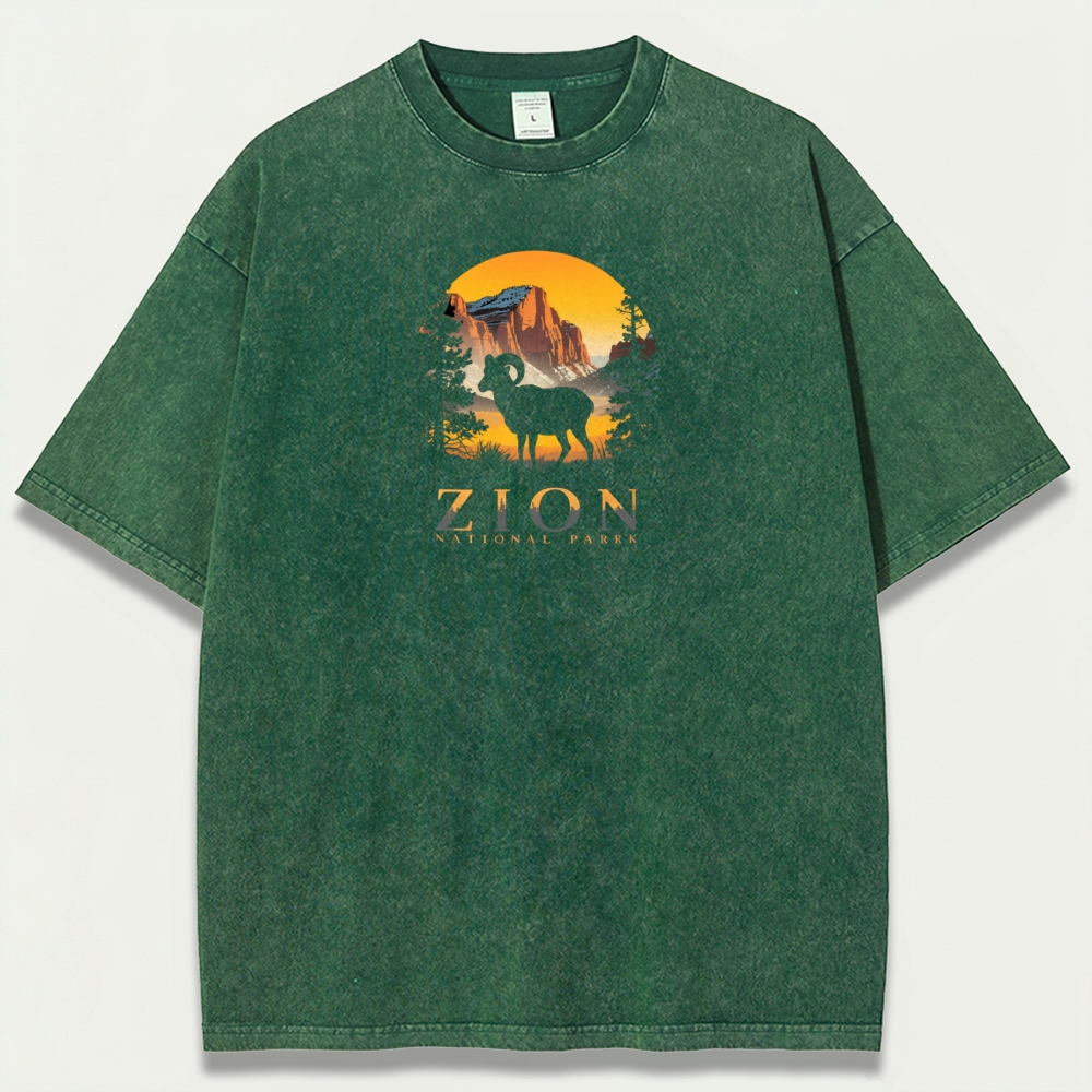 Zion Mountain Goat Vintage Organic Cotton Hiking Tee-HikeVista