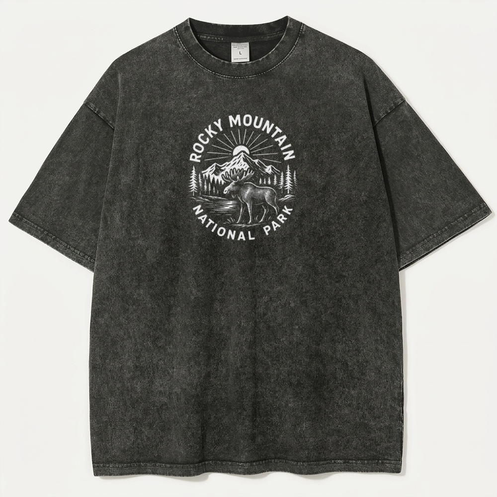 Rocky Mountains Vintage Organic Cotton Moose Tee-HikeVista