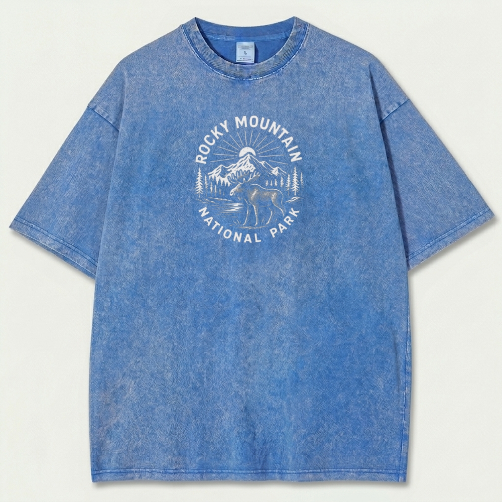 Rocky Mountains Vintage Organic Cotton Moose Tee-HikeVista