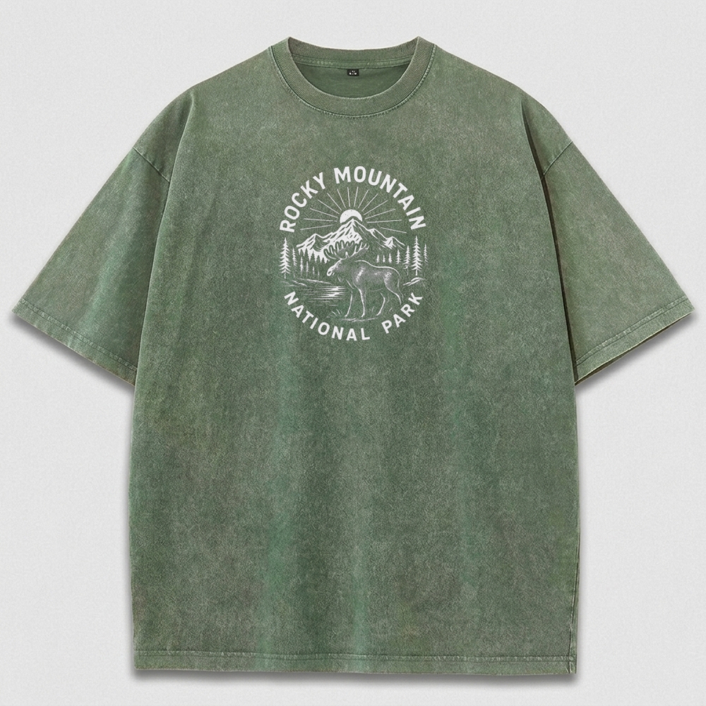 Rocky Mountains Vintage Organic Cotton Moose Tee-HikeVista