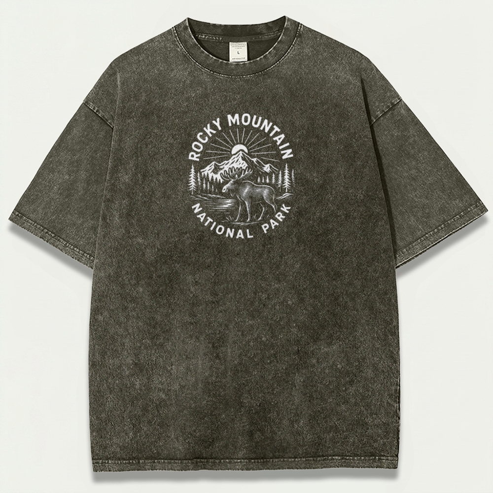 Rocky Mountains Vintage Organic Cotton Moose Tee-HikeVista