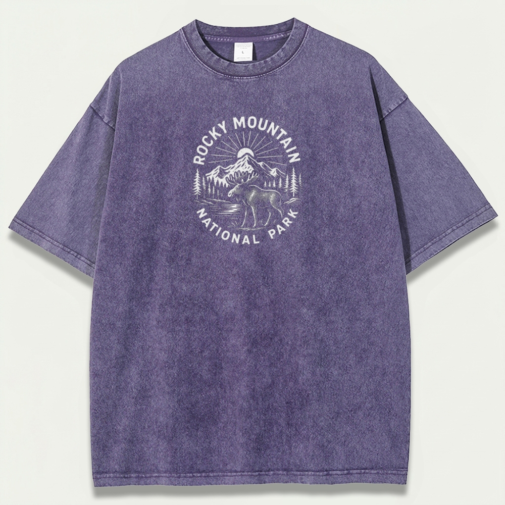 Rocky Mountains Vintage Organic Cotton Moose Tee-HikeVista