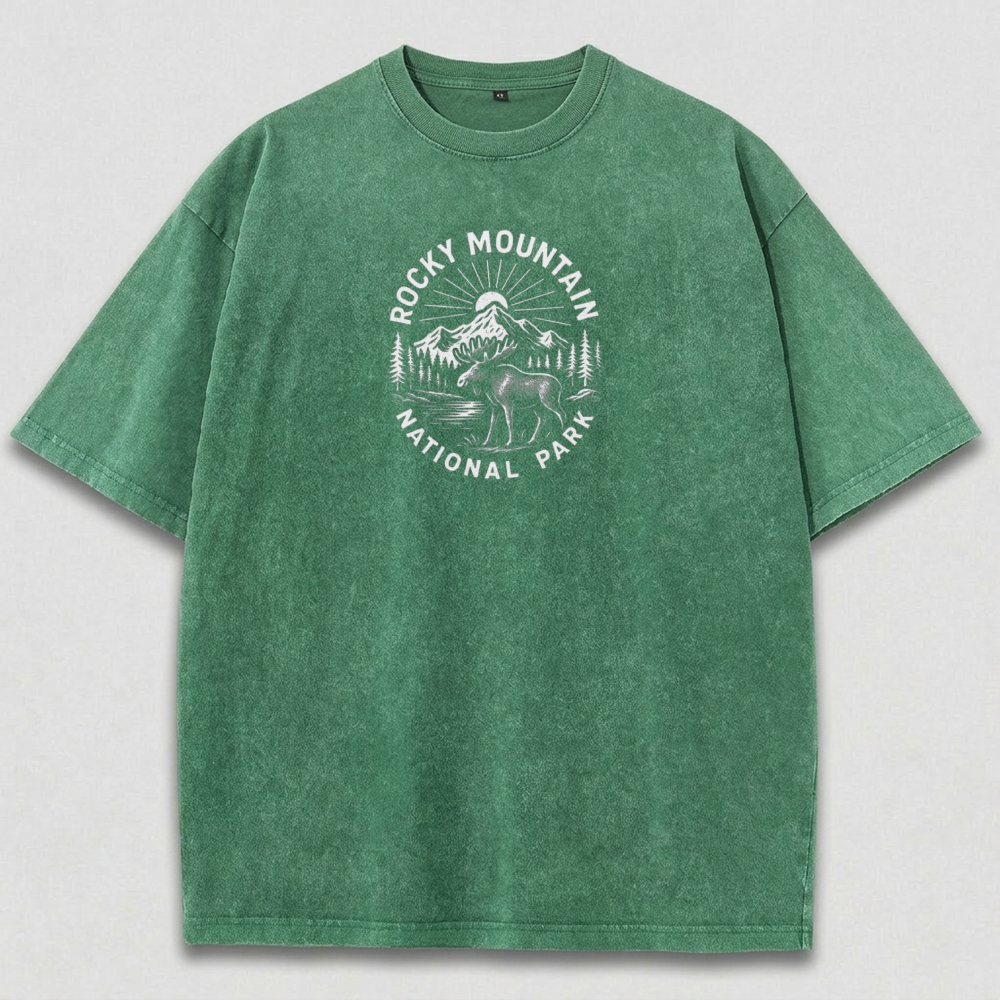Rocky Mountains Vintage Organic Cotton Moose Tee-HikeVista