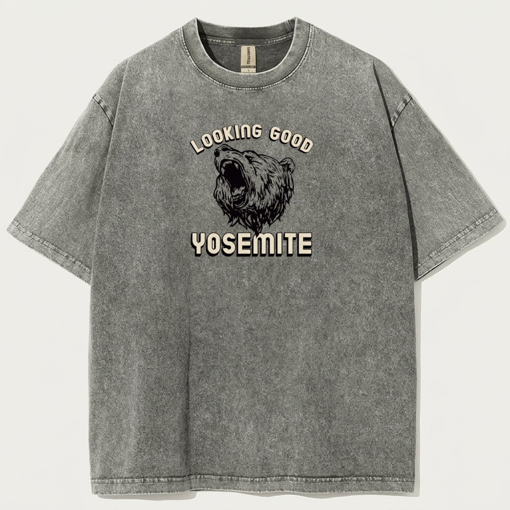 Yosemite National Park Vintage Organic Cotton Bear Tee-HikeVista