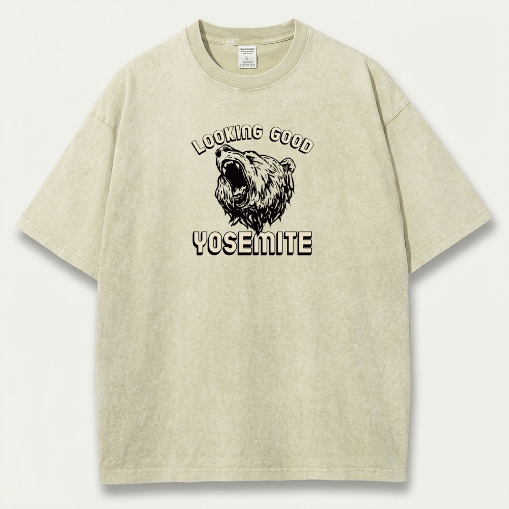 Yosemite National Park Vintage Organic Cotton Bear Tee-HikeVista