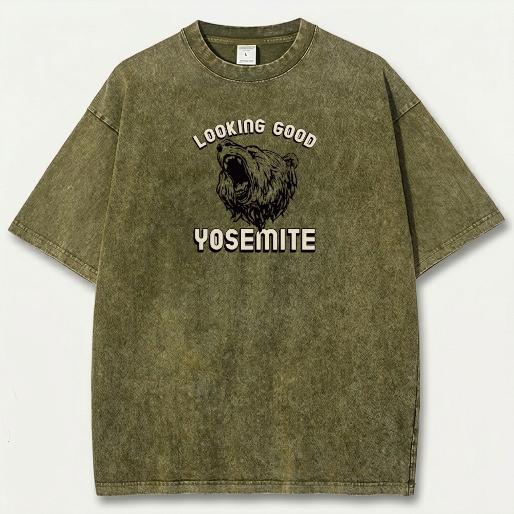 Yosemite National Park Vintage Organic Cotton Bear Tee-HikeVista