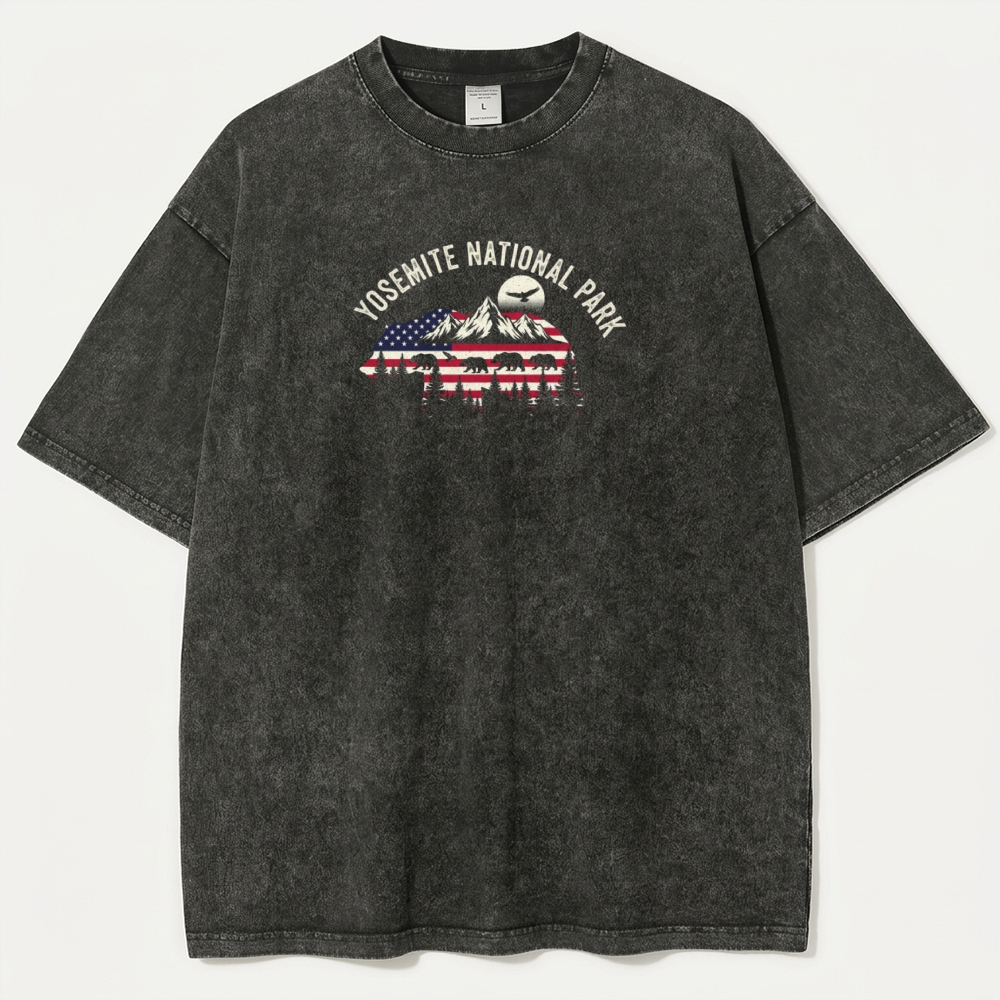 Yosemite Bear Forest Vintage Organic Cotton Hiking Tee-HikeVista
