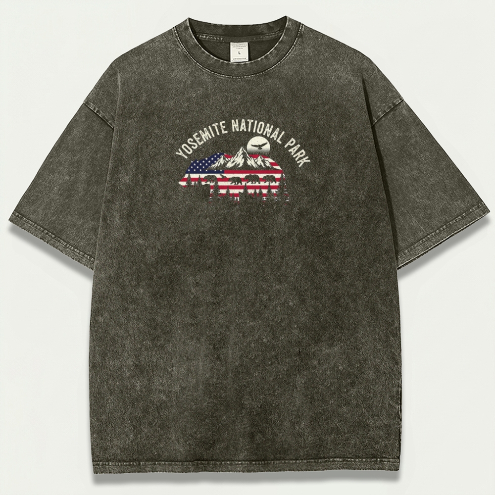 Yosemite Bear Forest Vintage Organic Cotton Hiking Tee-HikeVista