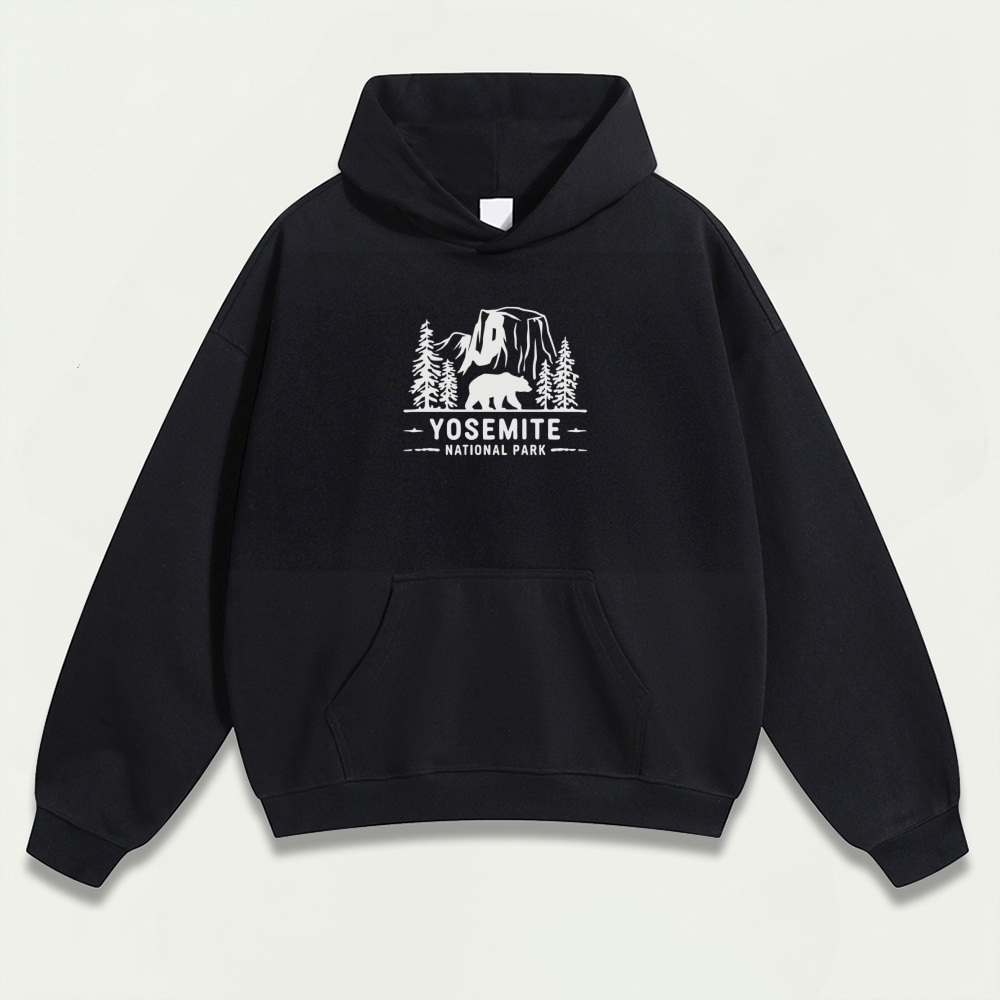 Yosemite Bear In The Woods Heavyweight Hiking Hoodie-HikeVista