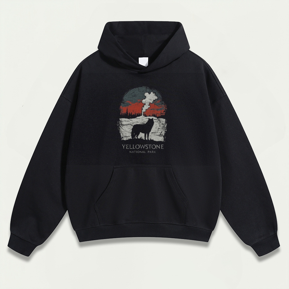 Yellowstone National Park Heavyweight Wolf Hoodie-HikeVista