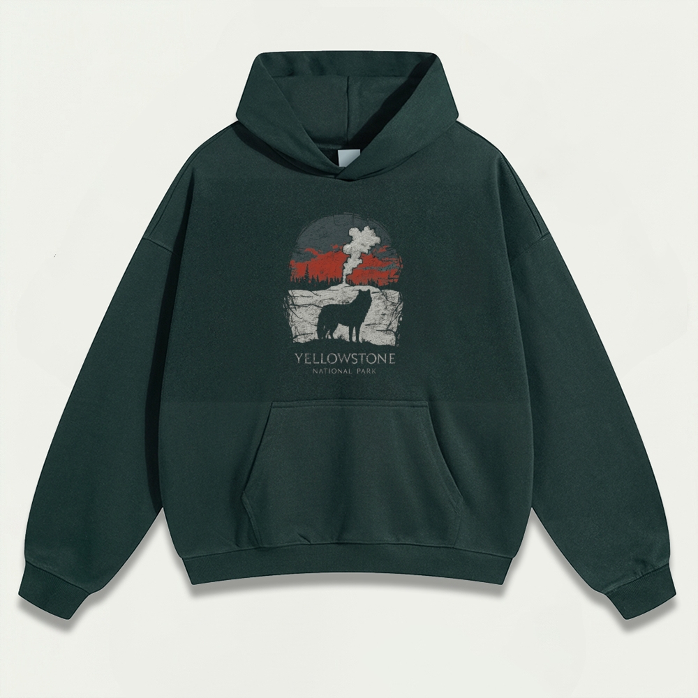 Yellowstone National Park Heavyweight Wolf Hoodie-HikeVista
