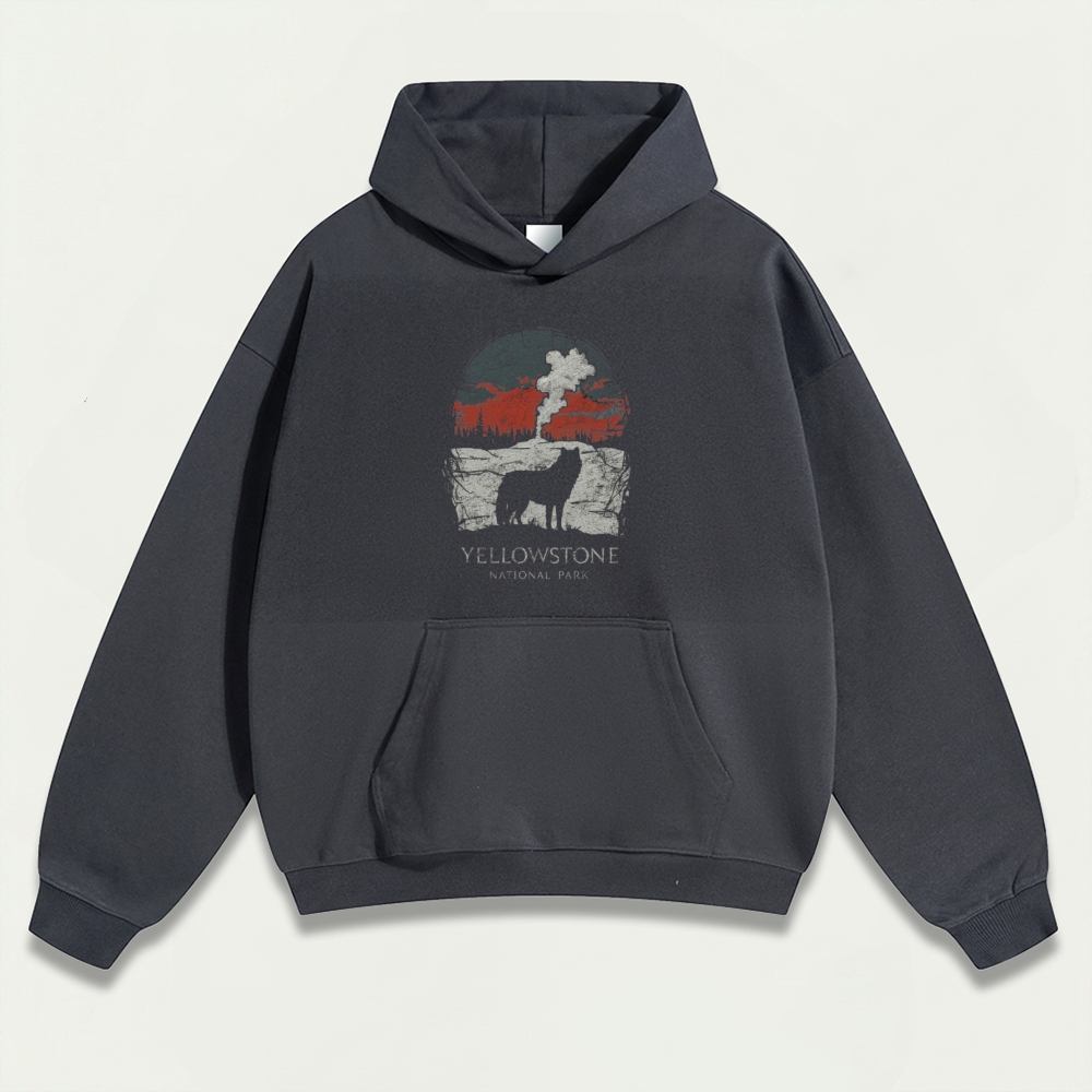 Yellowstone National Park Heavyweight Wolf Hoodie-HikeVista