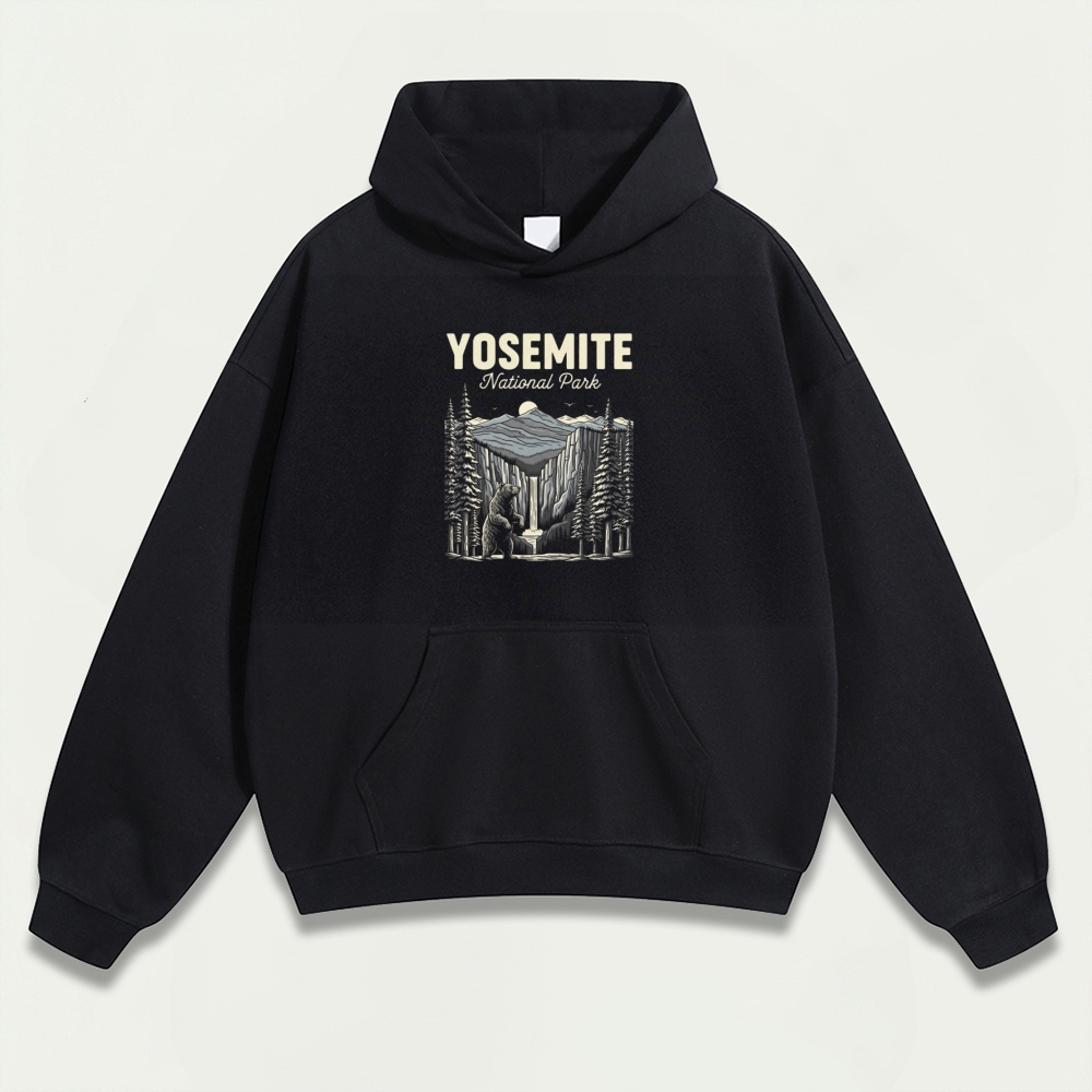 Yosemite Bear In The Woods Heavyweight Hiking Hoodie-HikeVista