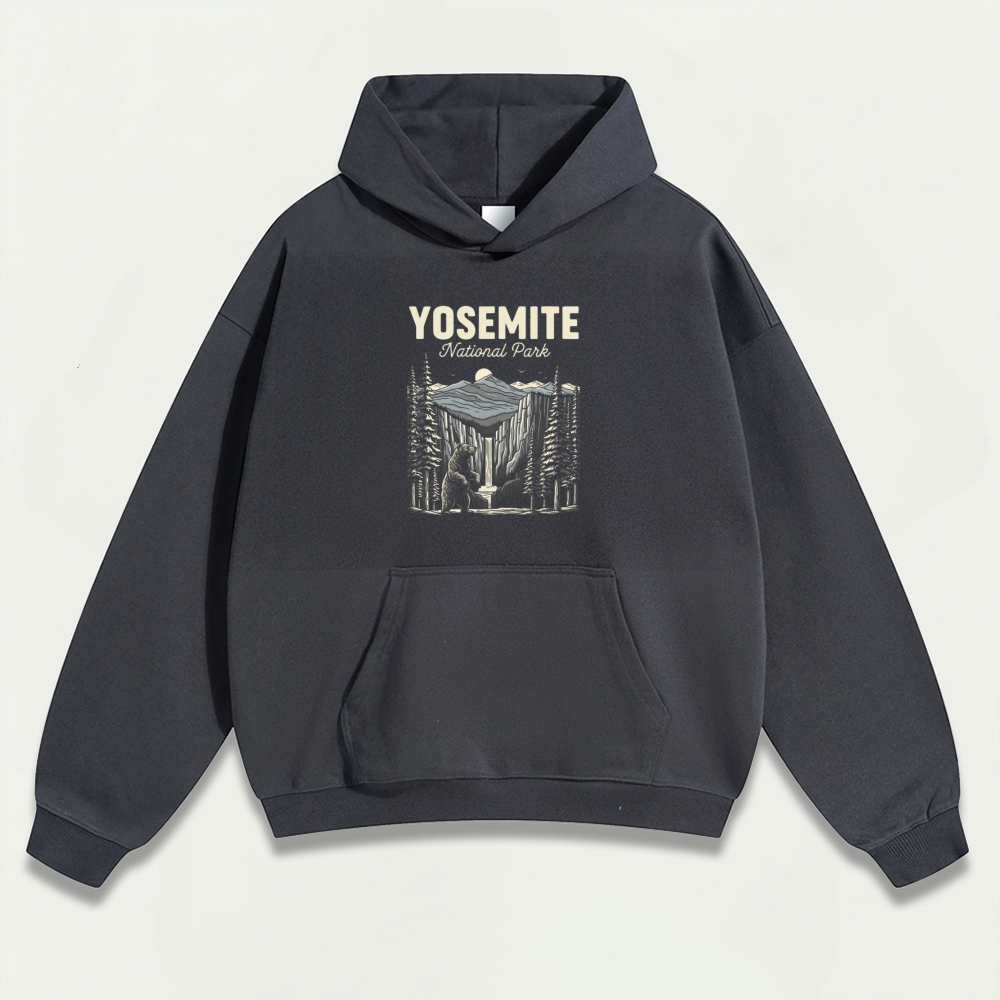 Yosemite Bear In The Woods Heavyweight Hiking Hoodie-HikeVista