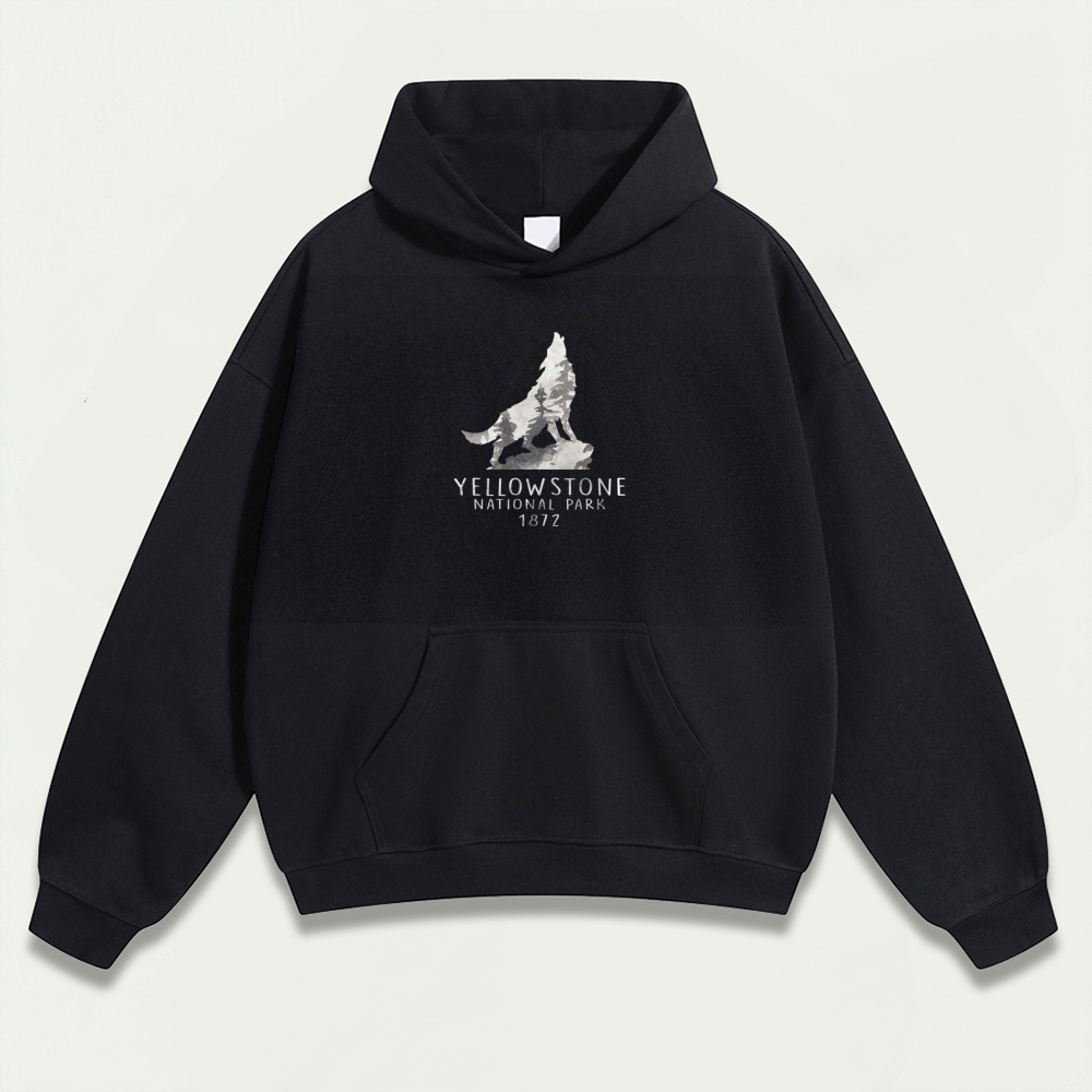 Yellowstone National Park Wolf Howl Heavyweight Trail Hoodie-HikeVista