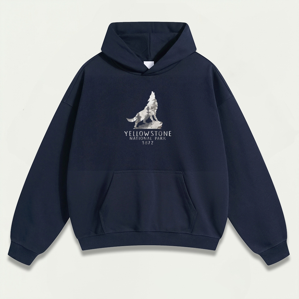 Yellowstone National Park Wolf Howl Heavyweight Trail Hoodie-HikeVista