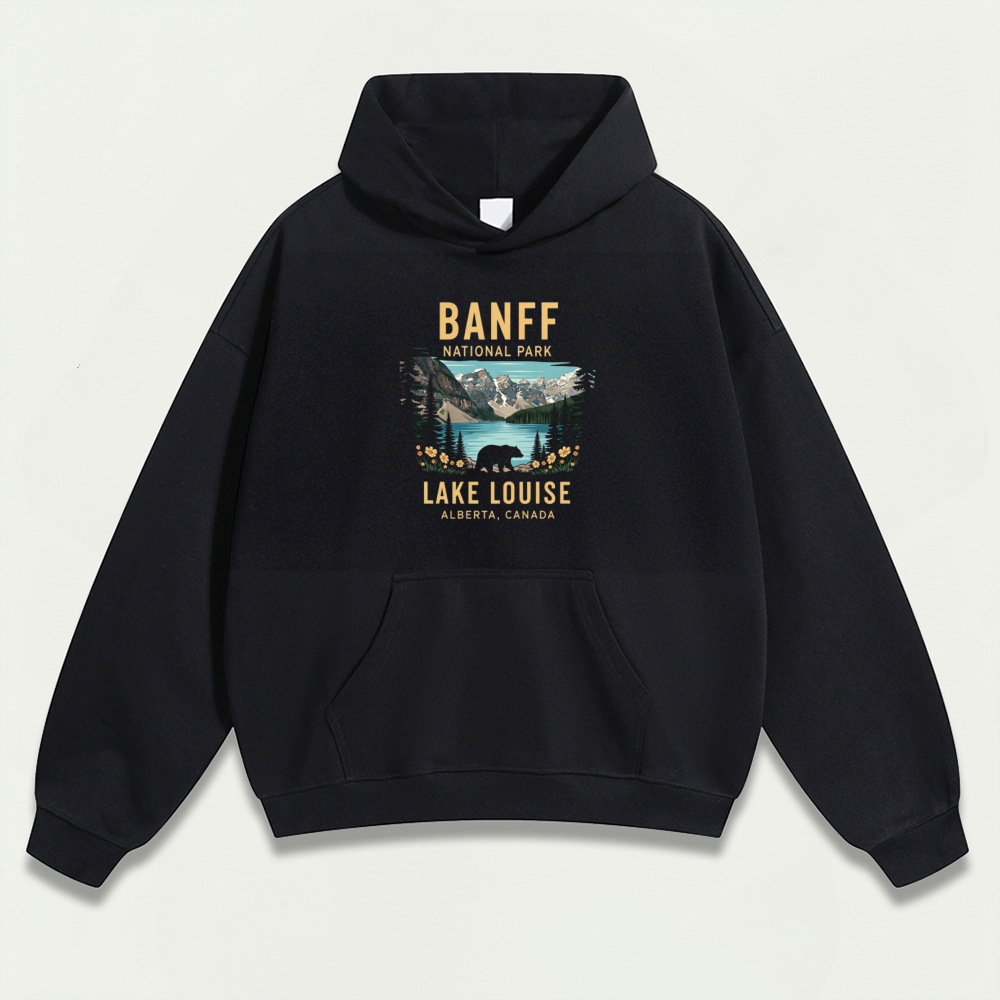 Banff Bear In The Woods Heavyweight Hiking Hoodie-HikeVista