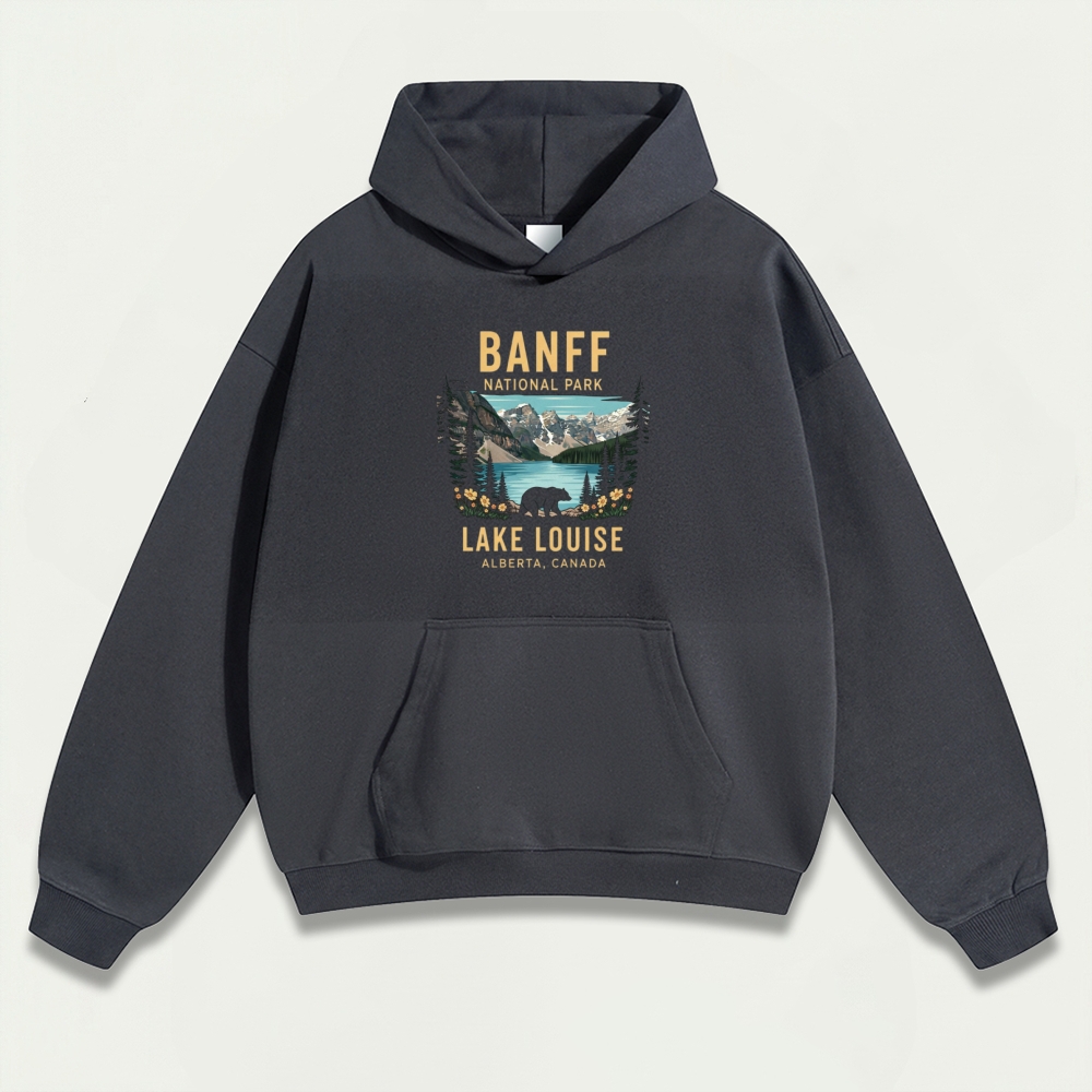 Banff Bear In The Woods Heavyweight Hiking Hoodie-HikeVista