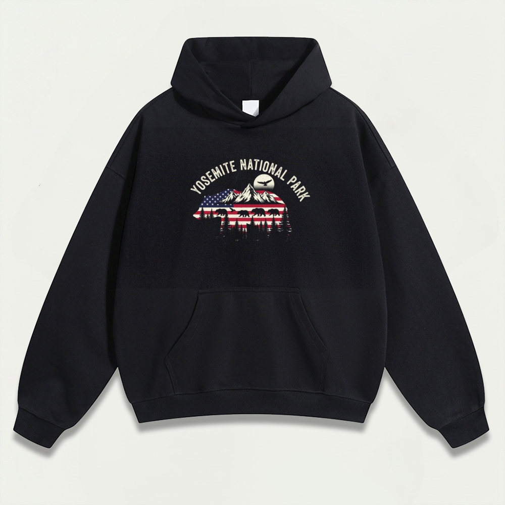 Yosemite Bear In The Woods Heavyweight Hiking Hoodie-HikeVista