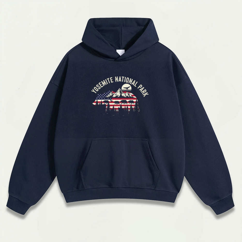 Yosemite Bear In The Woods Heavyweight Hiking Hoodie-HikeVista