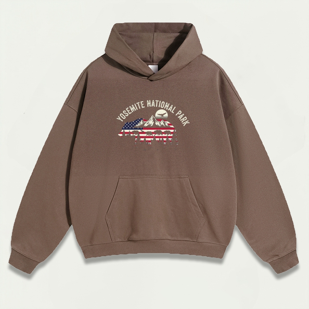 Yosemite Bear In The Woods Heavyweight Hiking Hoodie-HikeVista