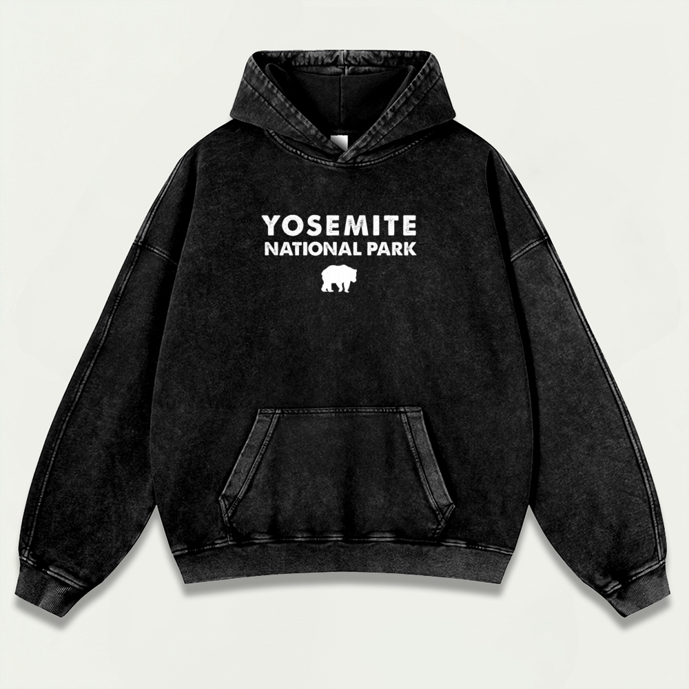 Yosemite National Park Vintage Premium Heavyweight Bear Hoodie-HikeVista