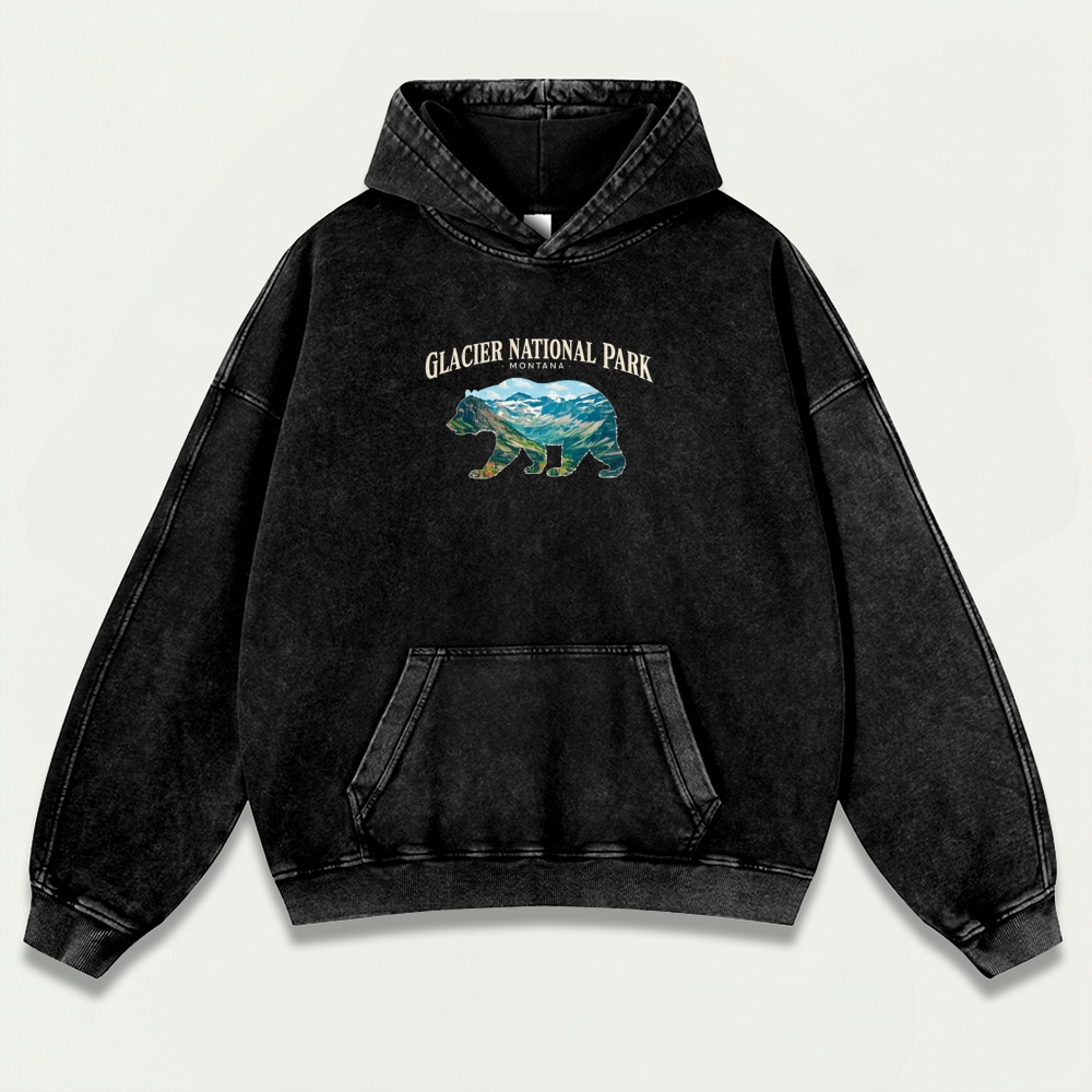 Glacier National Park Vintage Premium Heavyweight Bear Hoodie-HikeVista