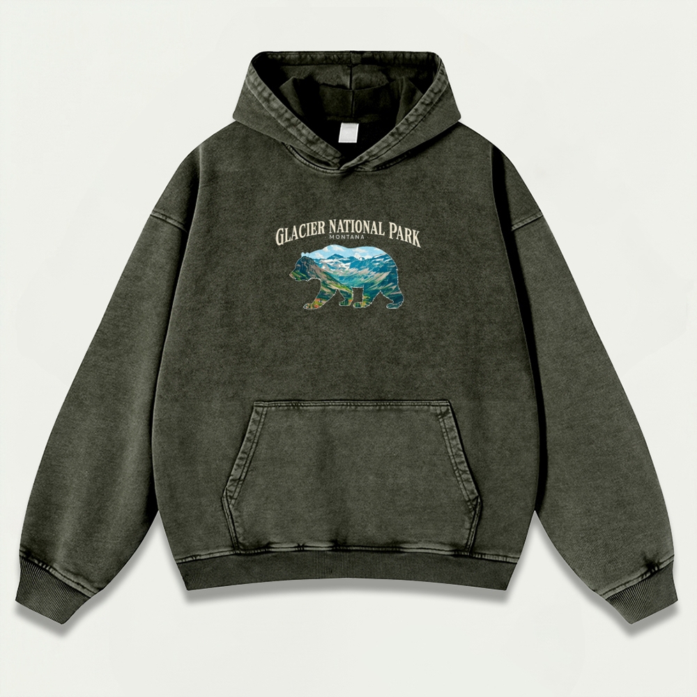 Glacier National Park Vintage Premium Heavyweight Bear Hoodie-HikeVista