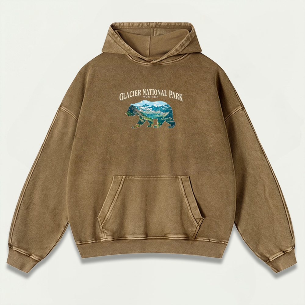 Glacier National Park Vintage Premium Heavyweight Bear Hoodie-HikeVista